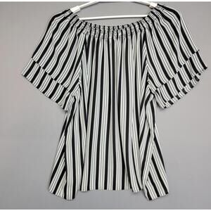 Violet + Claire Top Shirt Womens 1X Black White Striped Short Sleeve Off Shoulde
